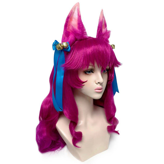 Spirit Blossom Ahri Cosplay Wig LoL Cosplay Long Gradient Pink Wig with Ears