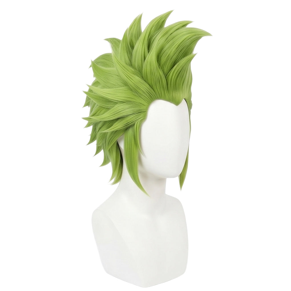 Bartolomeo wig fibers showing vibrant green, heat-resistant construction