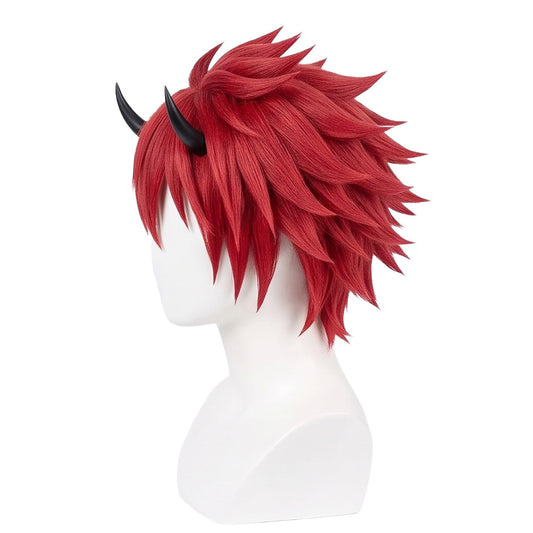 Side view of dark red Benimaru basic cosplay wig