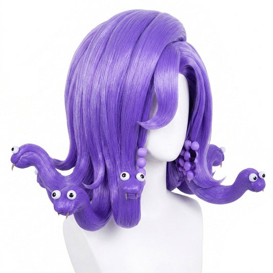 Right side view of Celia Mae wig fibers showing smooth texture and purple shades