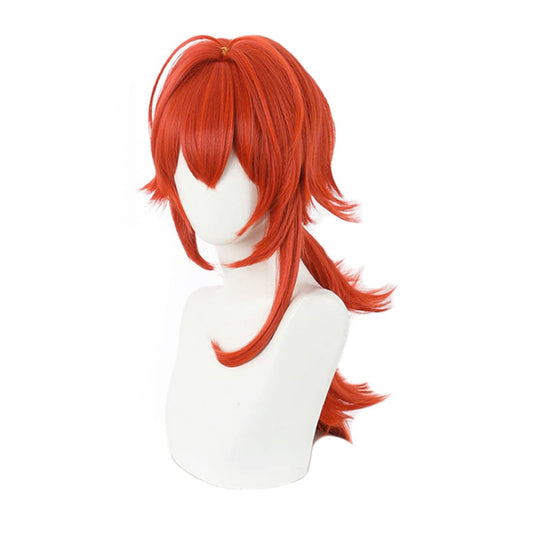 Flame-Fueled Transformation: Diluc Orange Long Wavy Wig for Genshin Impact Cosplay - Morojowig
