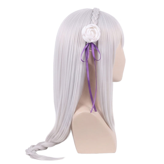Side view of Re Emilia basic silver wig with long fibers