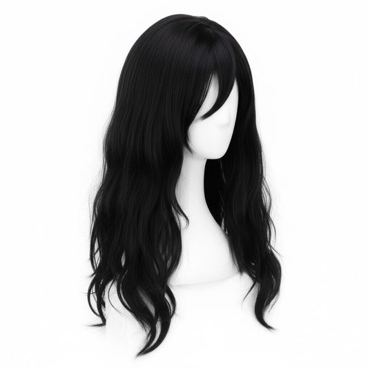 Unstyled Eraser Head wig showing natural black texture and length
