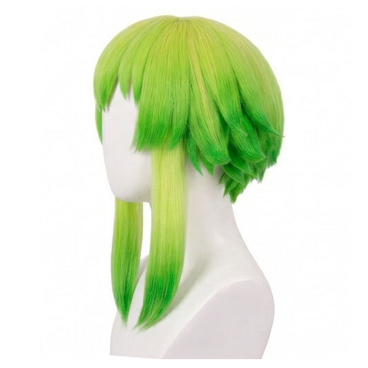 Side view of GUMI wig showing layered green fibers and volume