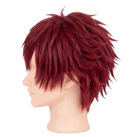 Side view of Gaara basic cosplay wig with crimson-red synthetic fibers
