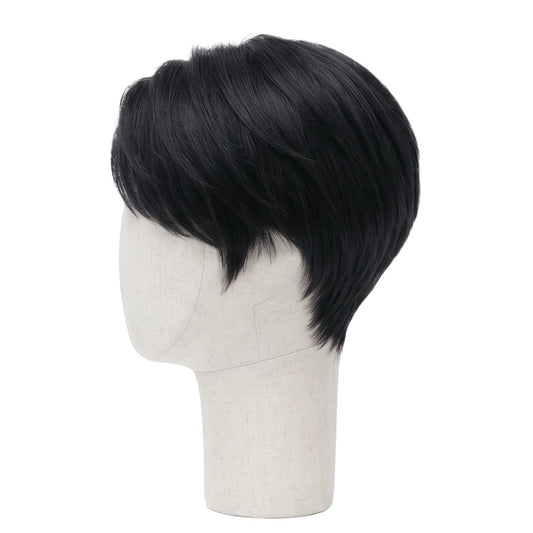 Left side view of KPop Demon Hunters Jinu black basic cosplay wig