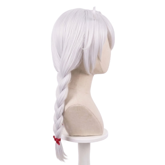 Side view of Honkai Impact 3rd Kiana basic white silver cosplay wig