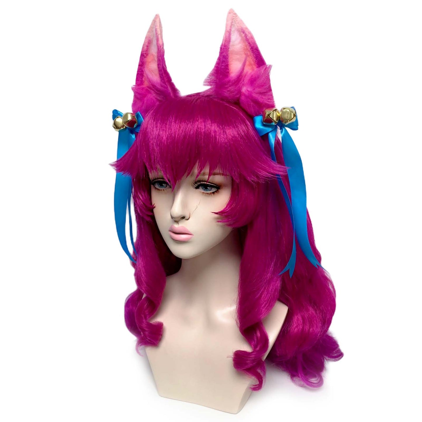 Spirit Blossom Ahri Cosplay Wig LoL Cosplay Long Gradient Pink Wig with Ears