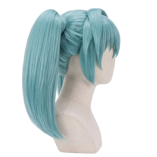 Side view of Bakugan Runo Misaki light blue basic cosplay wig