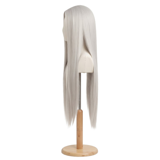 Left side view of Final Fantasy Sephiroth long silver cosplay wig