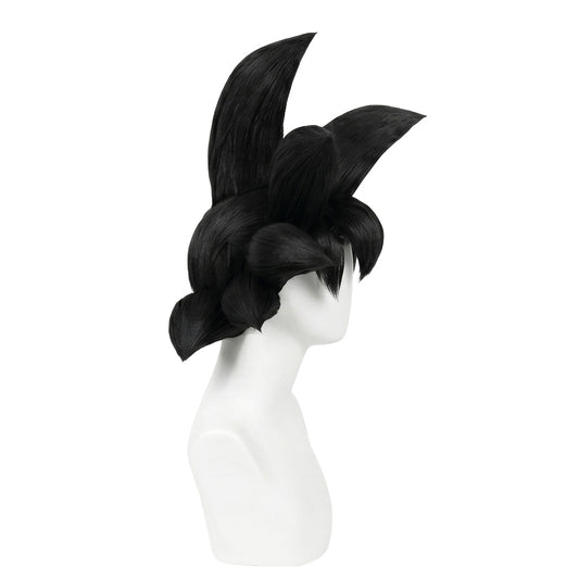 Side view of Son Goku cosplay wig showing natural spiky black hair – Dragon Ball Z cosplay wig