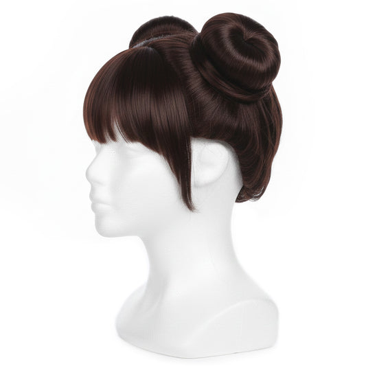 Unstyled Chun-Li wig as base for ox-horn bun hairstyle