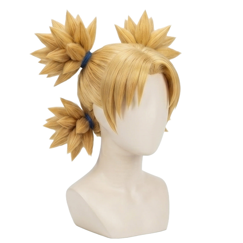 Temari wig fibers and structured blonde pigtails