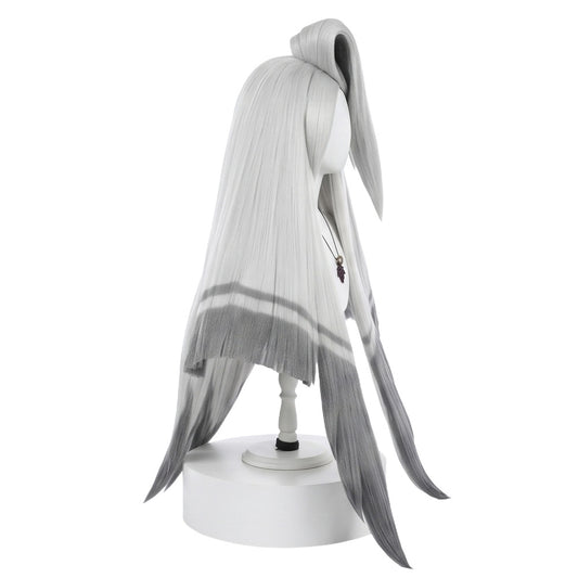 Side view of Vaggie wig showing jagged bangs covering the left side of face