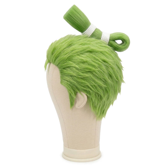 Side view of Roronoa Zoro wig highlighting layered styling and volume