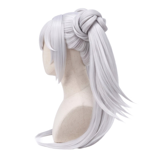 Side view of Date A Live White Queen basic white silver cosplay wig