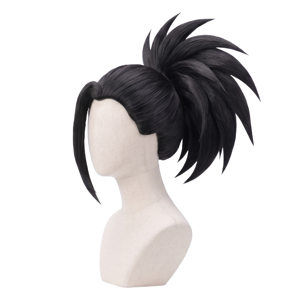 Momo Yaoyorozu cosplay wig displayed on mannequin with anime styling