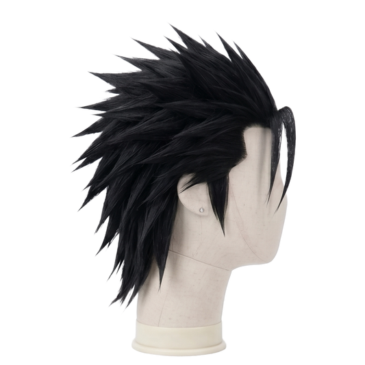 Side view of Final Fantasy Zack Fair black basic cosplay wig