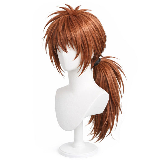 Rurouni Kenshin wig angled front view showing natural layered styling