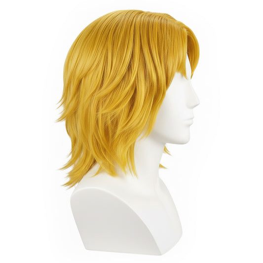 Side view of Ken Masters Street Fighter blonde cosplay wig
