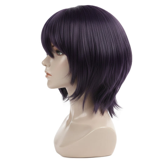 Side view of short layered Ghost in the Shell Motoko wig