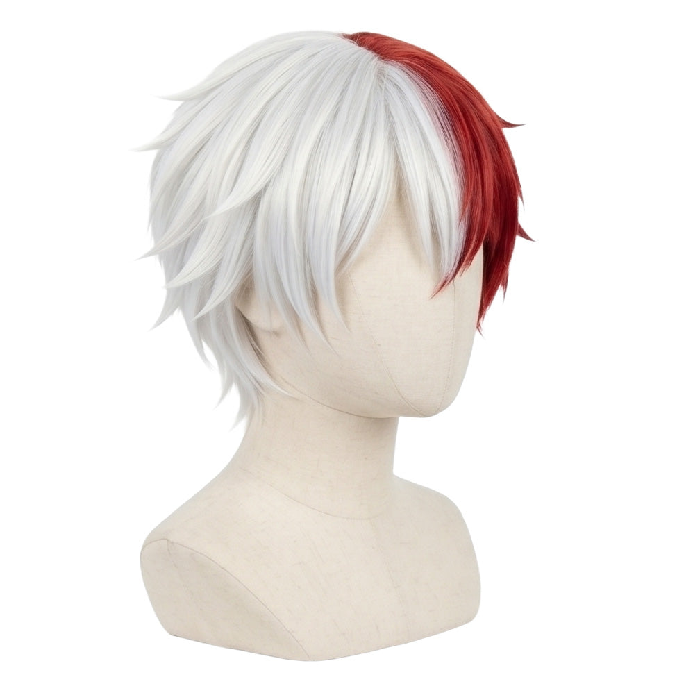 Shoto Todoroki White and red wig on a mannequin head against a white background