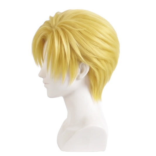Left side view of Ouran High School Host Club Tamaki pale blonde cosplay wig