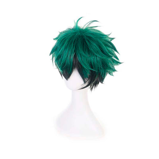 Deku Green Short Wavy Cosplay Wig Izuku Midoriya Anime Costume Boy's Synthetic Hair for Halloween Christmas Party