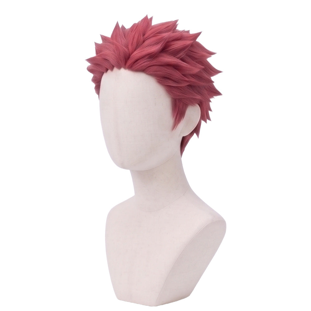 Akaza cosplay wig displayed on mannequin with character styling