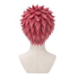 Back view of short pink Akaza cosplay wig with unstyled fibers