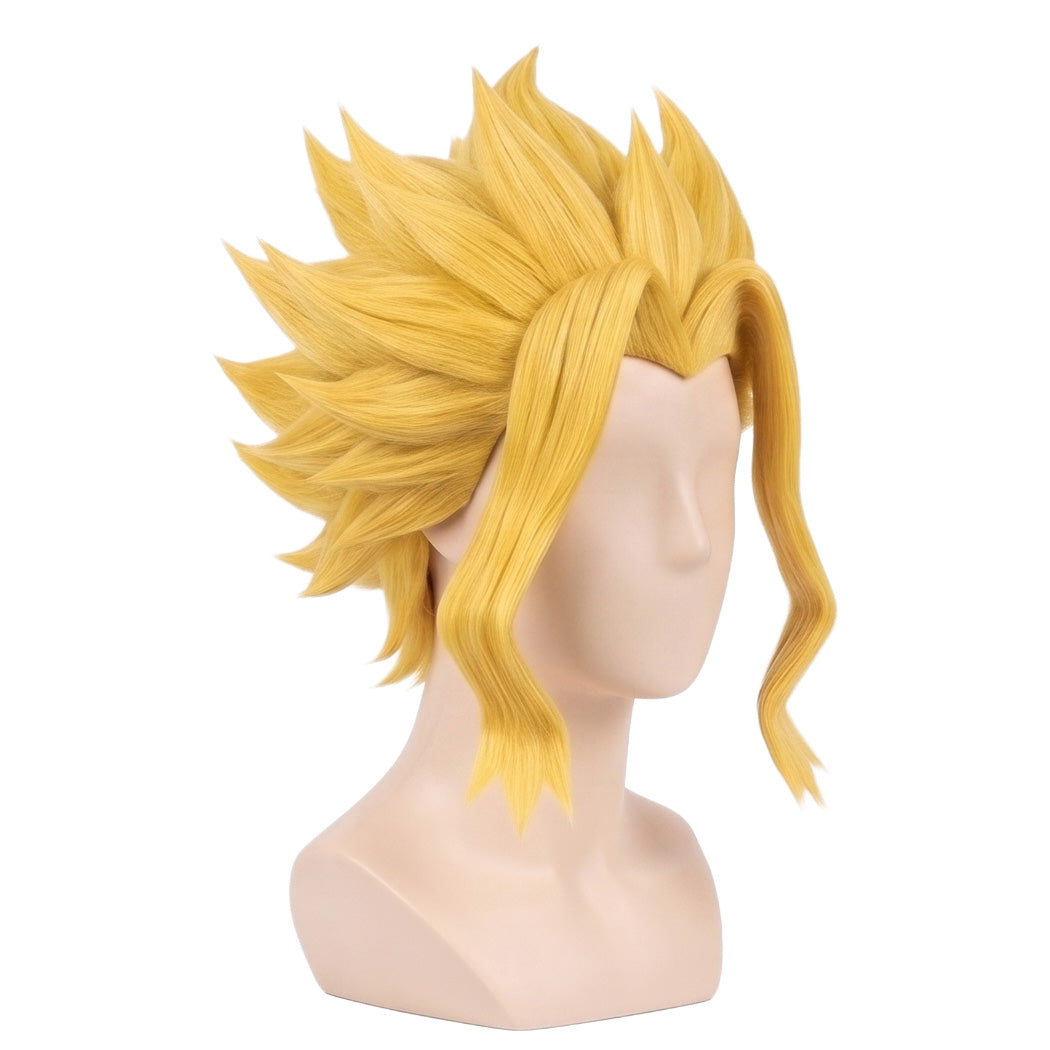 Blond anime cosplay wig inspired by All Might from My Hero Academia