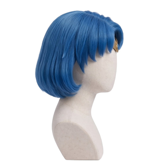 Side view showing layered styling of Sailor Mercury wig
