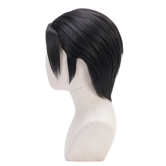 Left side view of Final Fantasy Angeal Hewley black basic cosplay wig