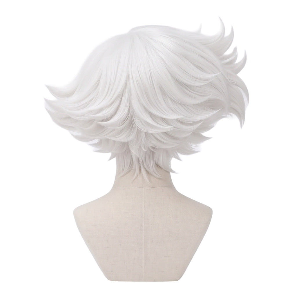 Back view of Angel Dust white fluffy cosplay wig