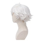 Left side view of Hazbin Hotel Angel Dust white fluffy cosplay wig
