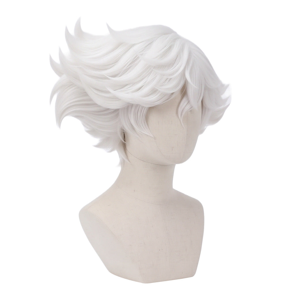 Three-quarter view of Angel Dust white basic cosplay wig