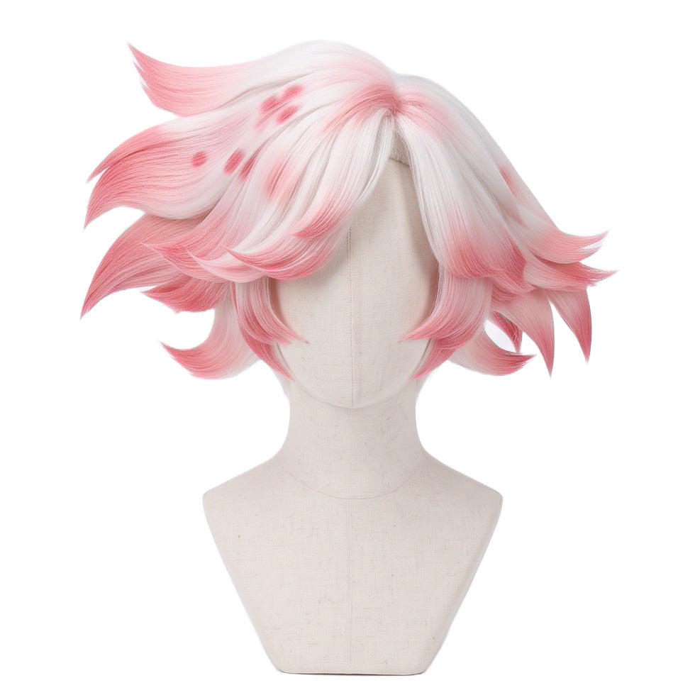 Anthony cosplay wig from Hazbin Hotel featuring fluffy white hair-like fur styling, light pink spots, soft volume, and a character-inspired animated design