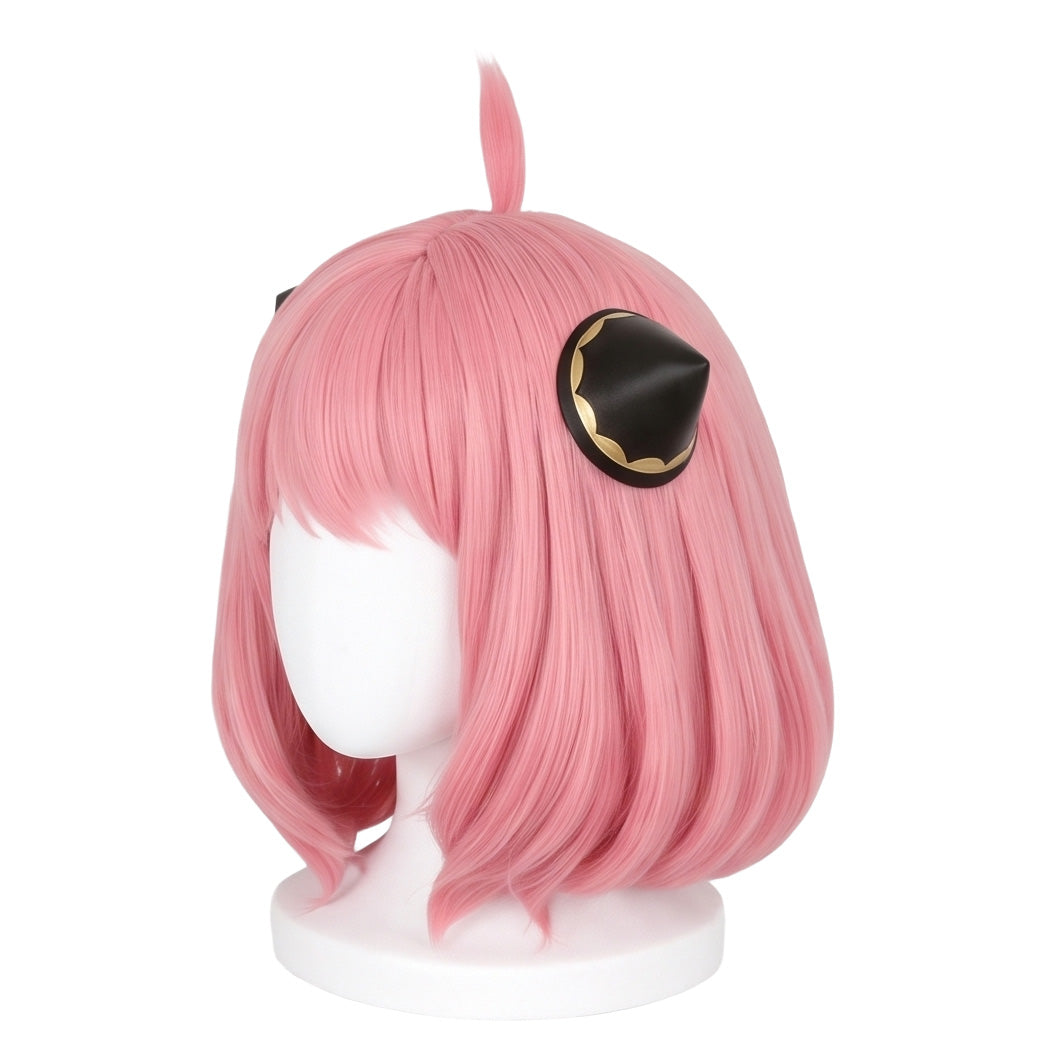 Anya Forger wig displayed on mannequin with anime-accurate styling