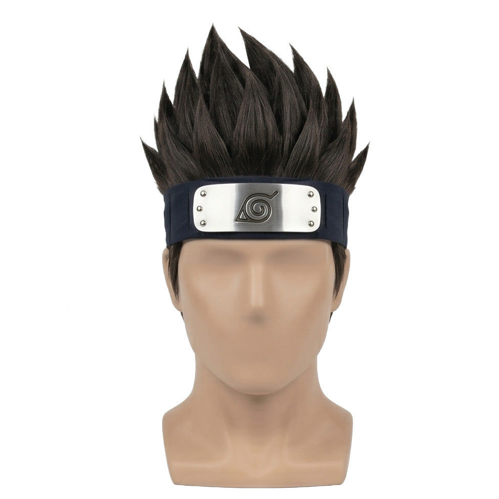 Asuma Sarutobi cosplay wig front view with short black spiky hair
