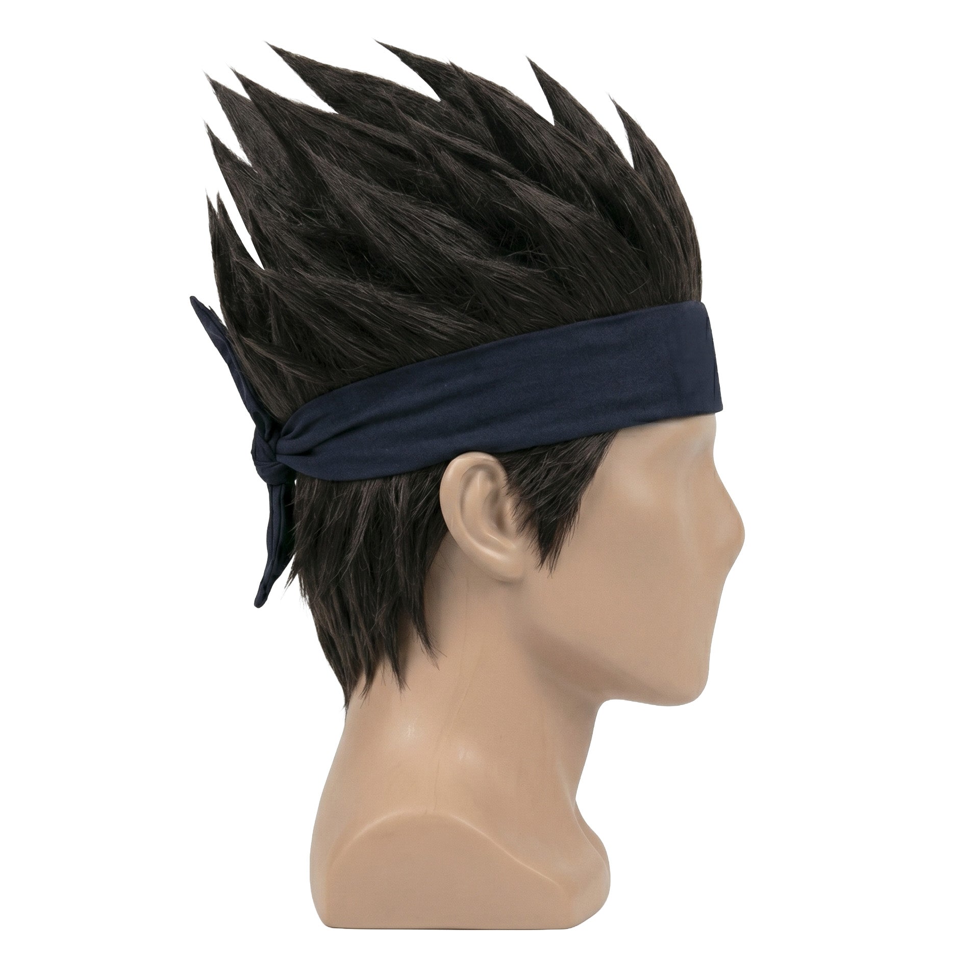 Side view of Asuma Sarutobi wig showing anime-accurate spike styling