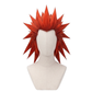 Axel cosplay wig from Kingdom Hearts featuring bright red shoulder-length hair styled into dramatic slicked-back spikes with layered anime texture