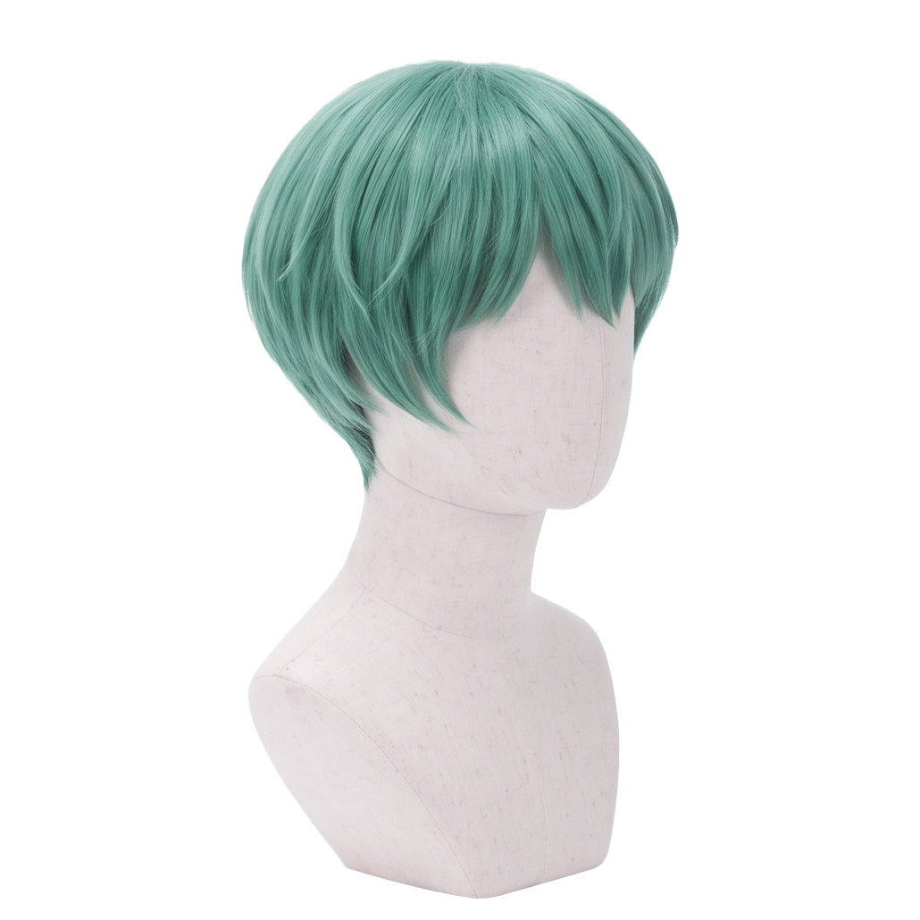 Baby Saja turquoise fluffy mop-top cosplay green wig three-quarter view