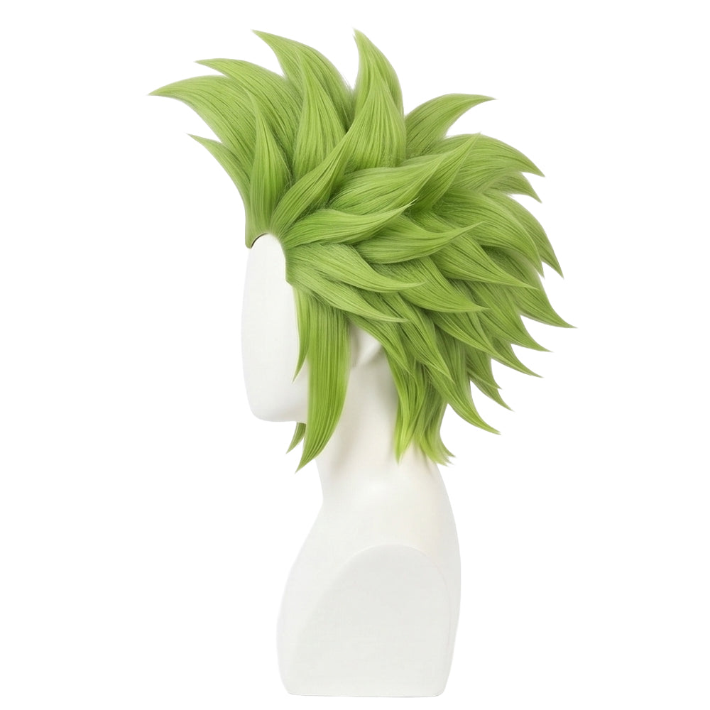 Side view showing Bartolomeo wig’s wild Mohawk and no-eyebrow design
