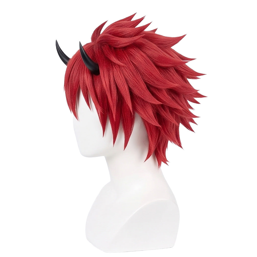 Side view of dark red Benimaru basic cosplay wig