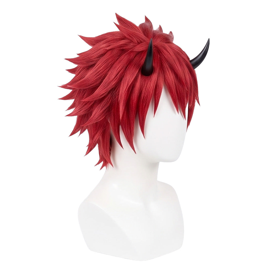 Red anime cosplay wig inspired by Benimaru from Slime Isekai