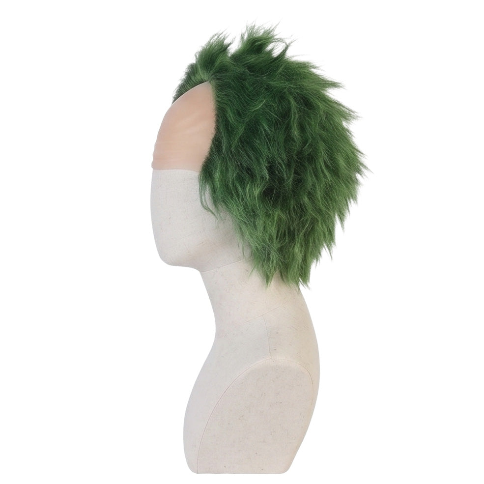 Side view of Beetlejuice green spiky basic cosplay wig