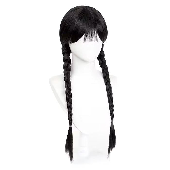 Nevermore Elegance” Wednesday Addams Long Black Pigtails Wig – Deadpan Perfection, 0% Smiles Included