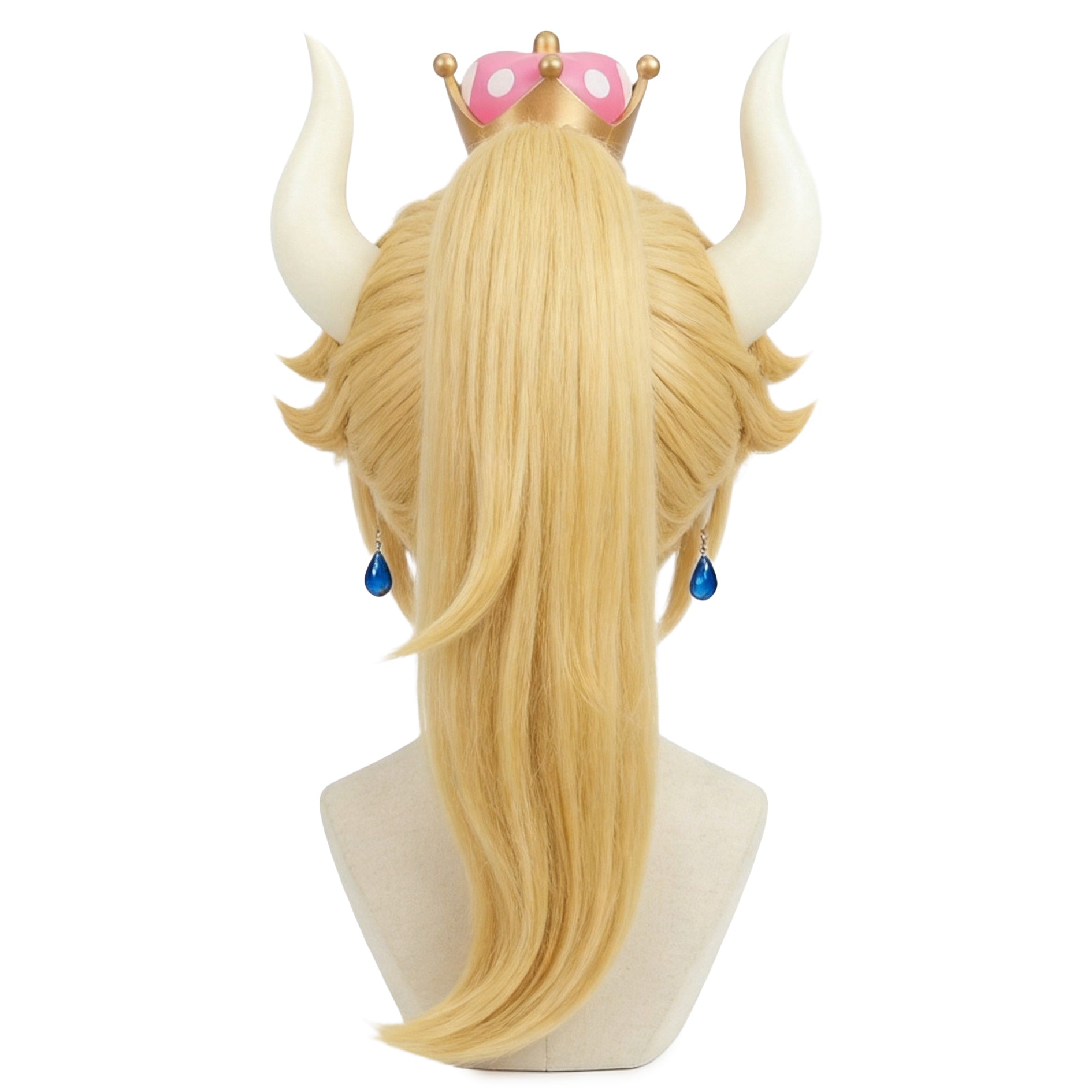 Back view of Bowsette cosplay wig displaying smooth, flowing fibers