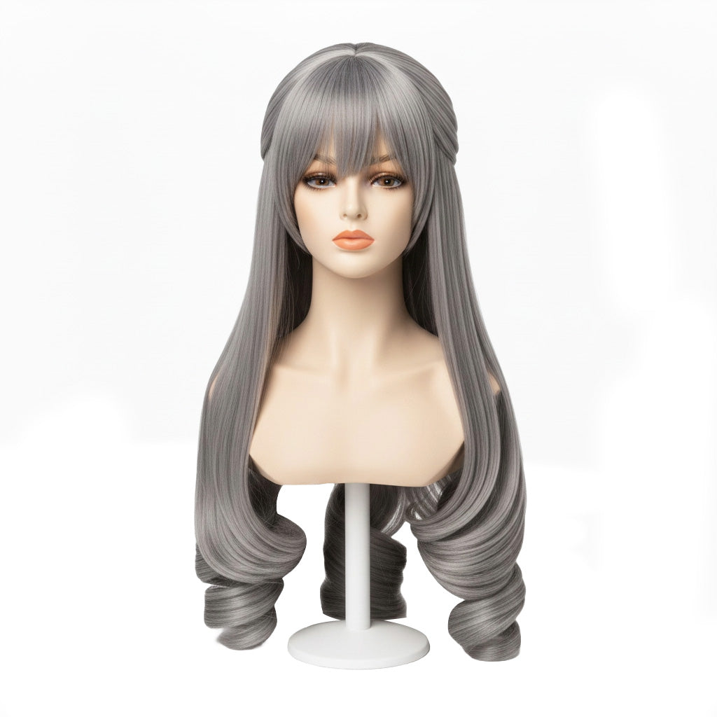 Bronya cosplay wig – premium silver twin-tail designer wig front view