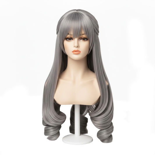 Bronya cosplay wig – premium silver twin-tail designer wig front view